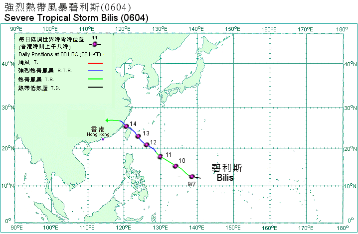 Track of Severe Tropical Storm Bilis