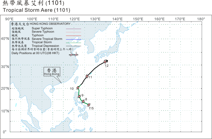 Track of Tropical Storm Aere