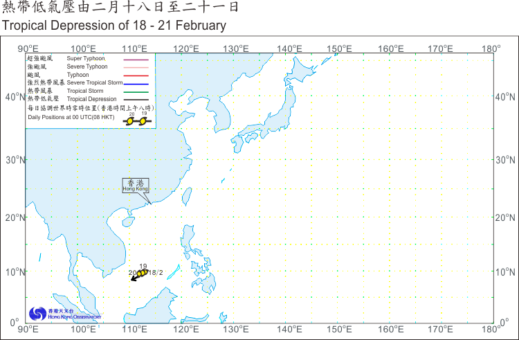 Track of Tropical Depression of 18-21 February