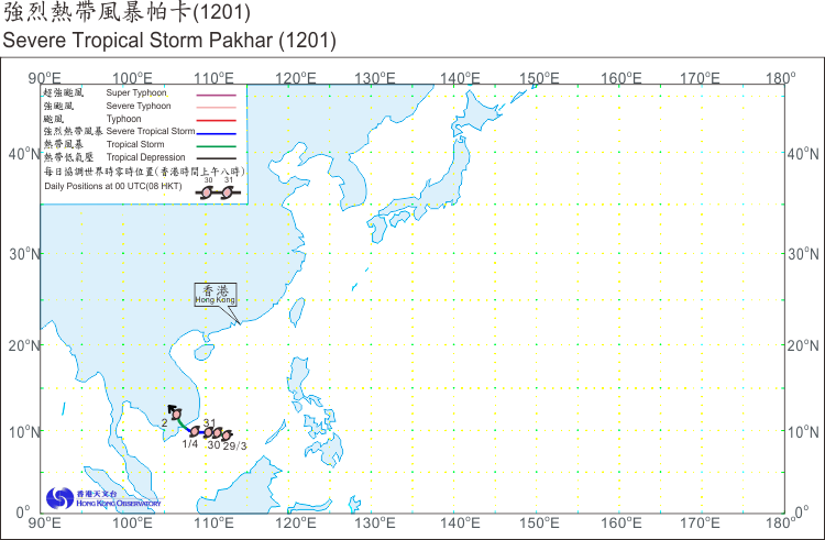 Track of Severe Tropical Storm Pakhar(1201)