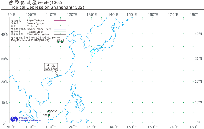 Track of Tropical Depression Shanshan (1302)