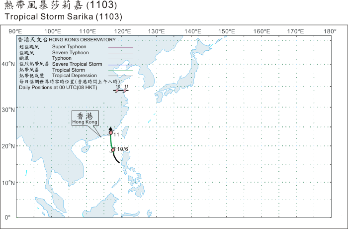 Track of Tropical Storm Sarika