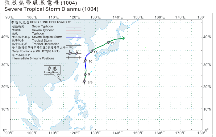 Track of Severe Tropical Storm Dianmu