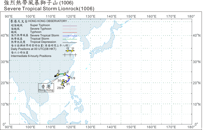 Track of Severe Tropical Storm Lionrock