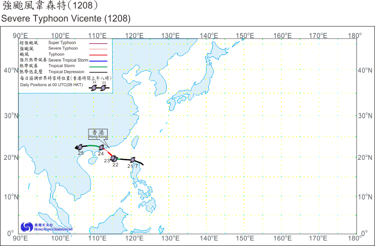 Track of Severe Typhoon Vicente(1208)