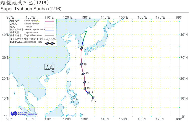 Track of Super Typhoon Sanba(1216) 