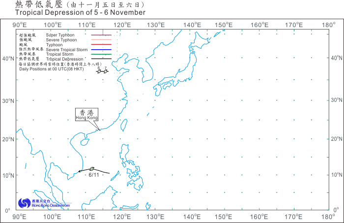 Track ofTropical Depression of 5 - 6 November