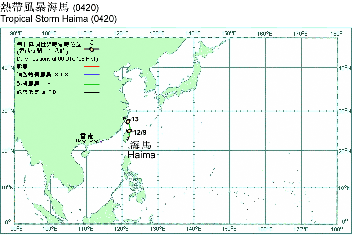 Track of Tropical Storm Haima