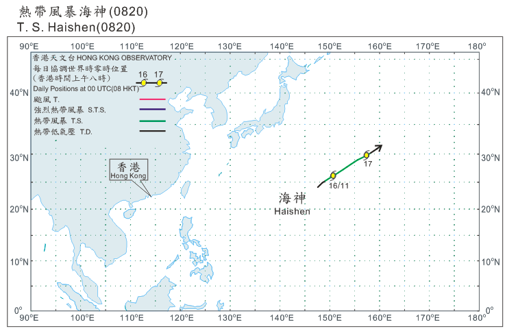 Track of Tropical Storm Haishen