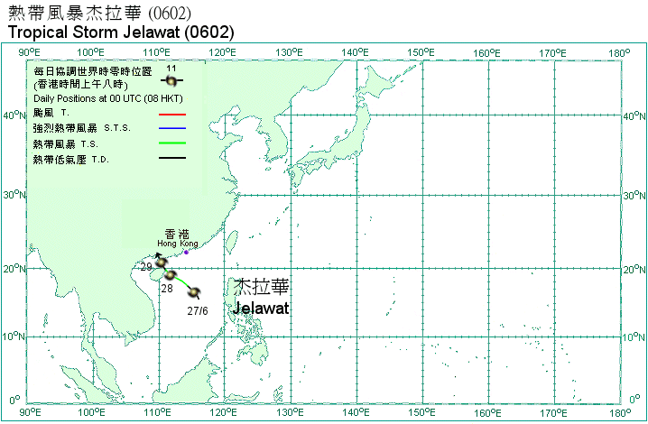 Track of Tropical Storm Jelawat