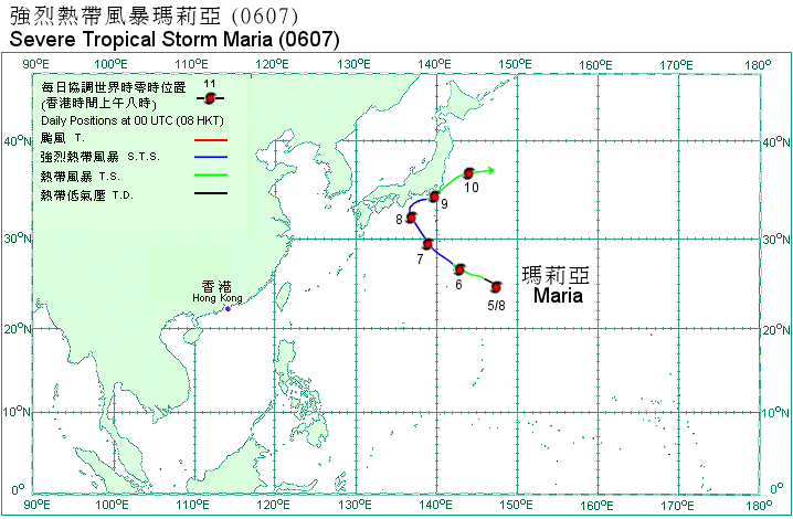 Track of Severe Tropical Storm Maria