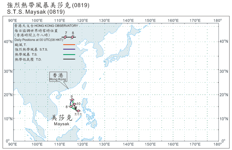 Track of Severe Tropical Storm Maysak