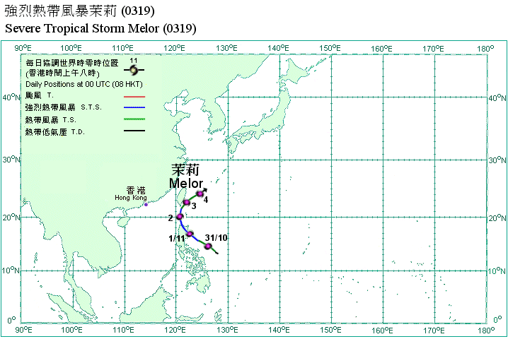Track of Severe Tropical Storm Melor