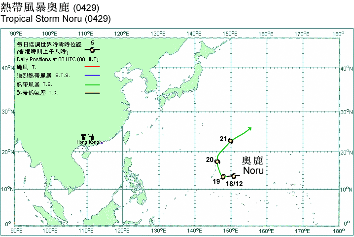 Track of Tropical Storm Noru