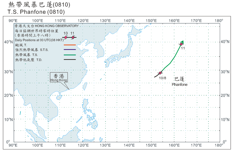 Track of Tropical Storm Phanfone