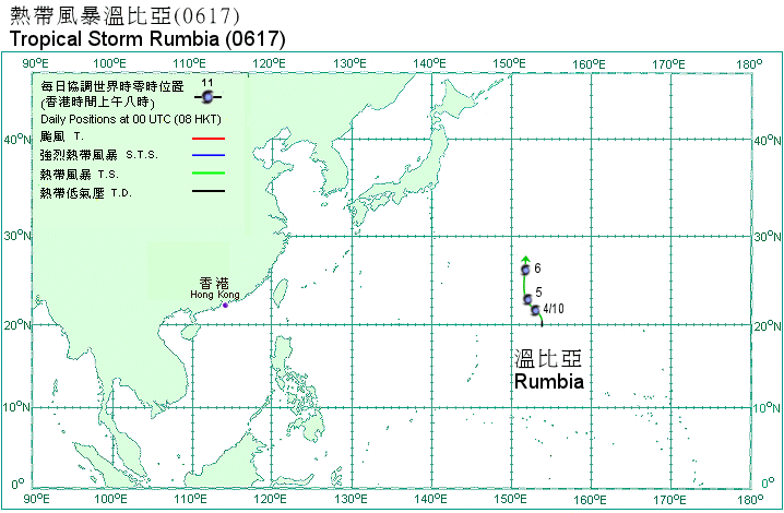 Track of Tropical Storm Rumbia
