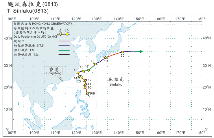 Track of Typhoon Sinlaku