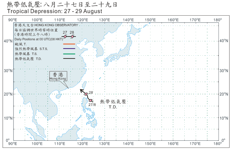Track of Tropical Depression: 27 - 29 August