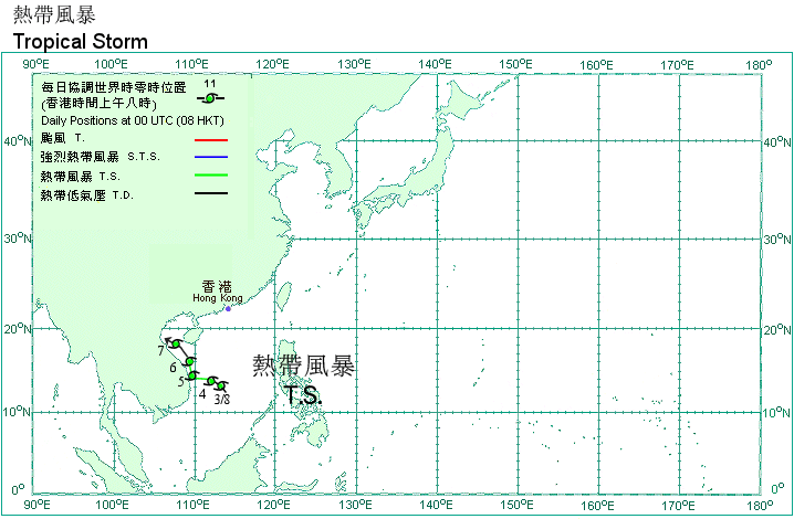 Track of Tropical Storm: 3 - 7 August