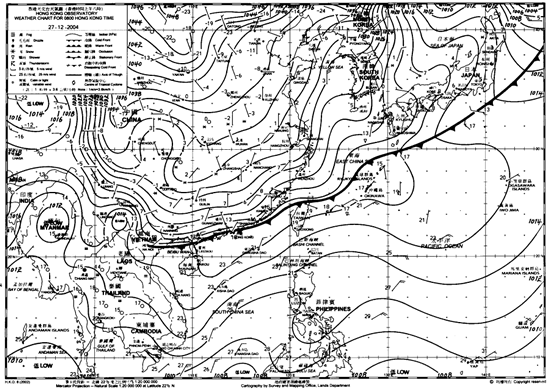 A strong winter monsoon arrived at the south China coast on 27th December 2004, and persisted over Hong Kong in the following few days.