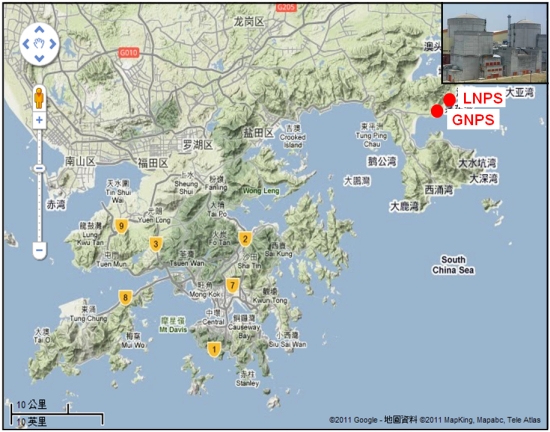 Location of the Guangdong Nuclear Power Station (GNPS) and Lingao Nuclear Power Station (LNPS)