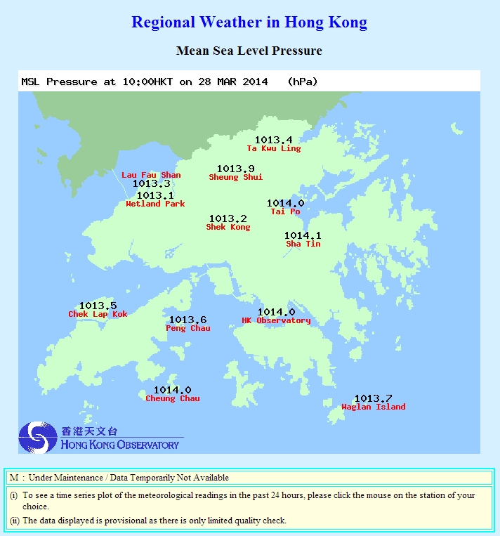 Mean Sea Level Pressure shown on the traditional regional weather web page
