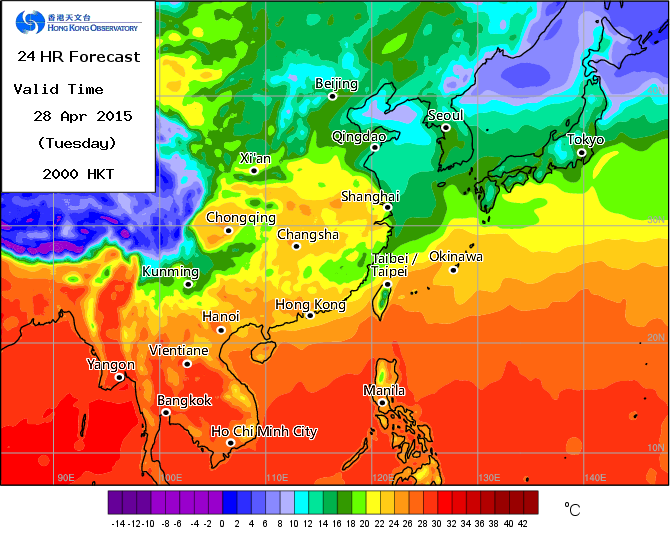 Sample of the enlarged forecast surface temperature map