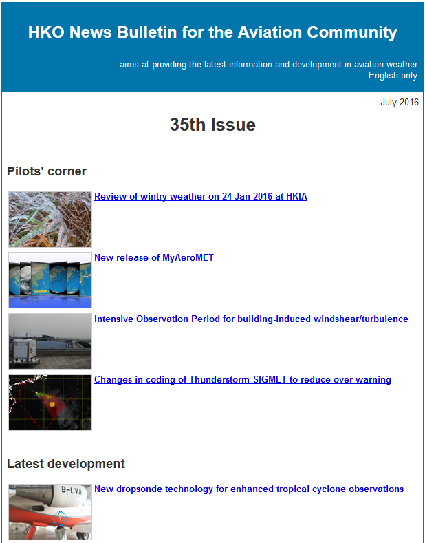 HKO e-Bulletin for the Aviation Community Issue No.35 (July 2016)