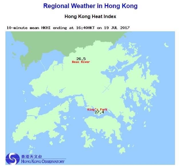 Fig. 1 Regional Weather in Hong Kong webpage displays the real-time Hong Kong Heat Index recorded at King's Park and Beas River.