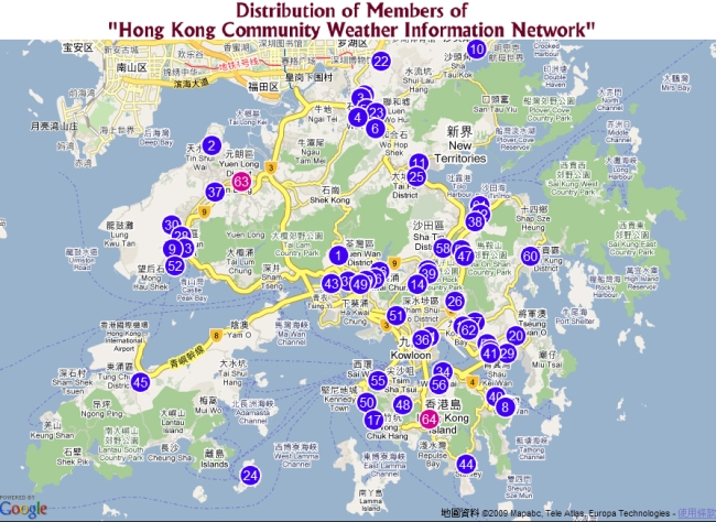 Distribution of Members of Hong Kong Community Weather Information Network