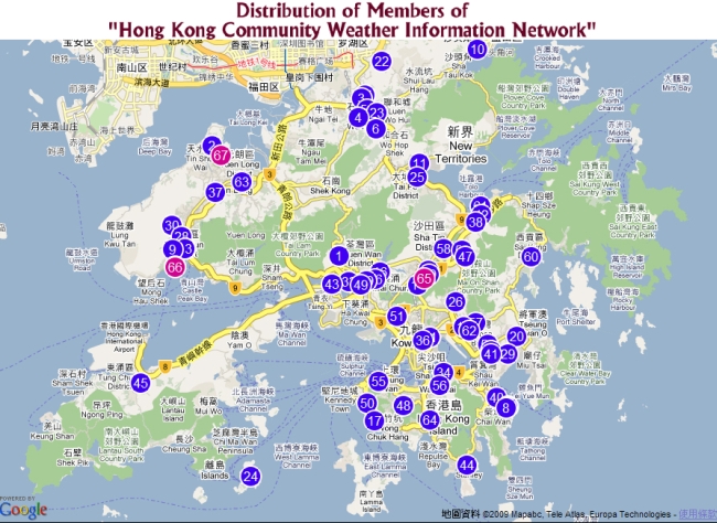 Distribution of Members of Hong Kong Community Weather Information Network