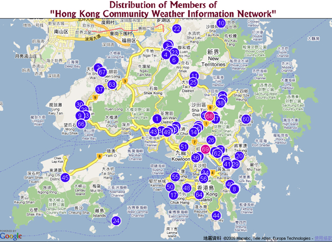 Distribution of Members of Hong Kong Community Weather Information Network
