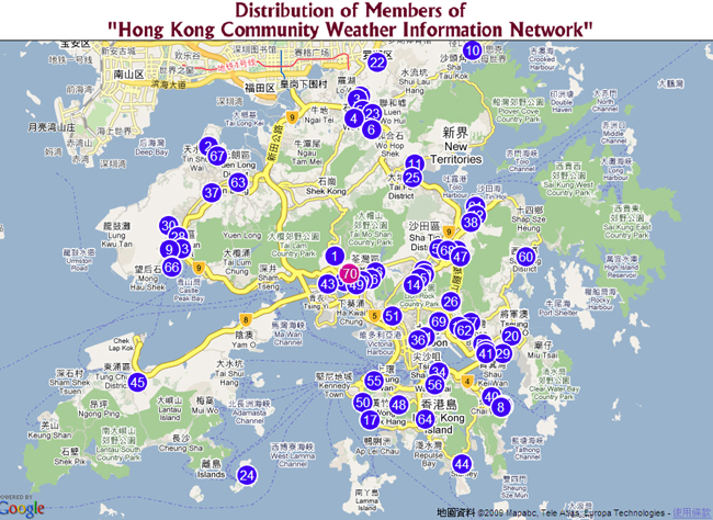 Distribution of Members of Hong Kong Community Weather Information Network
