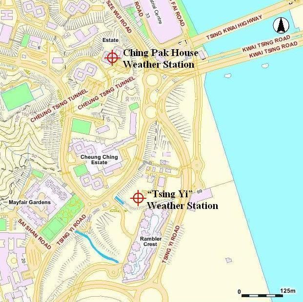 Locations of the Tsing Yi and Ching Pak House weather stations