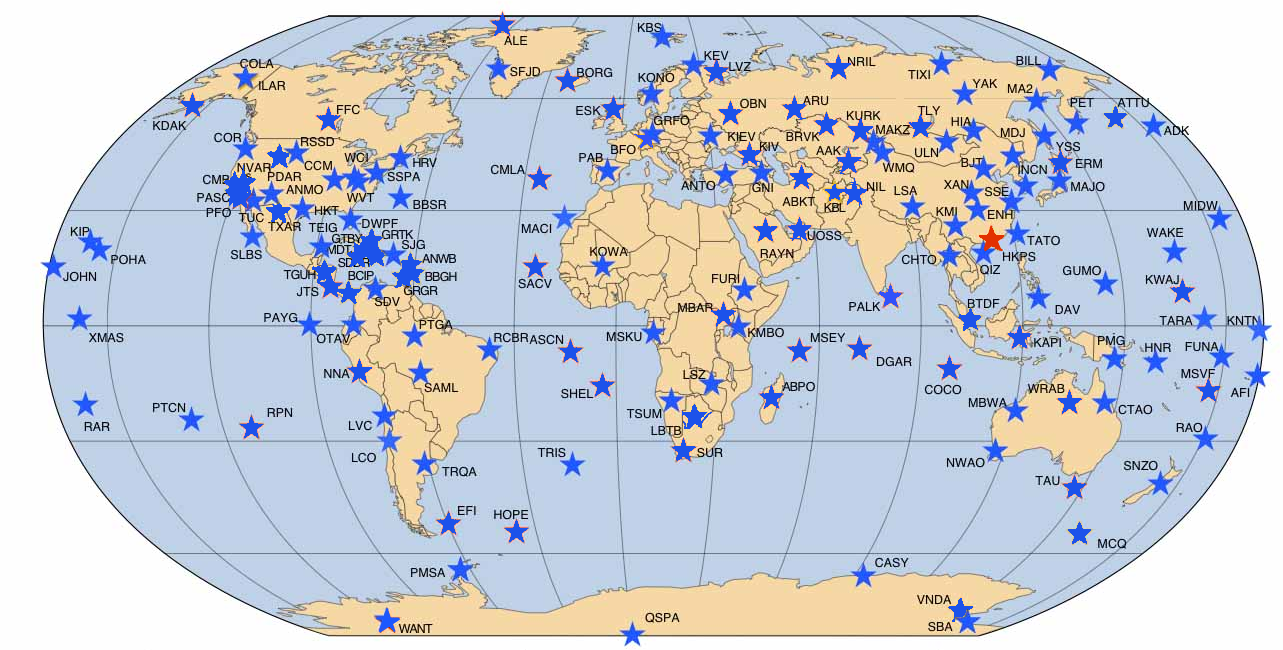 Distribution of seismograph stations in Global Seismographic Network