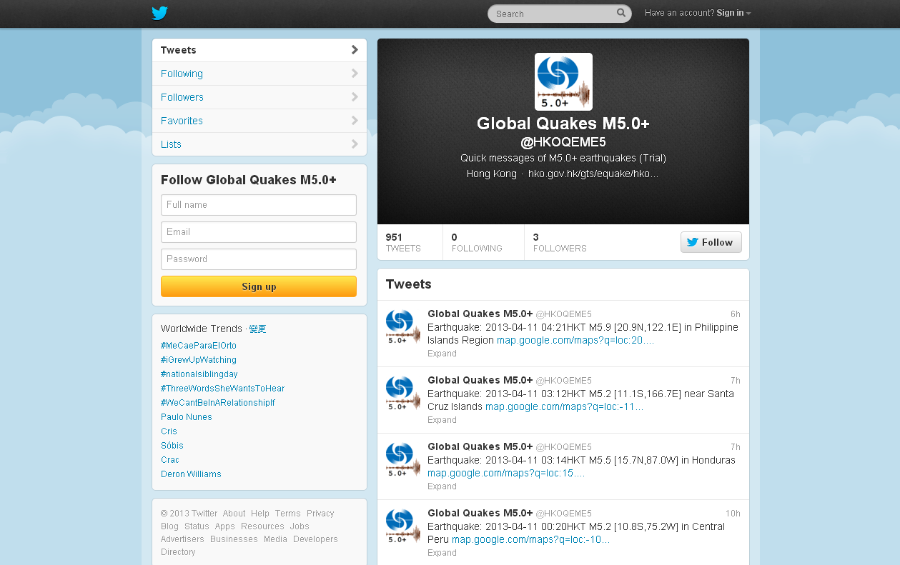Quick Earthquake Messages M5.0
