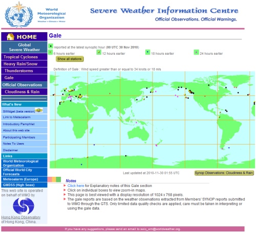 Figure 1.  SWIC Gale webpage showing the distribution of gales around the world