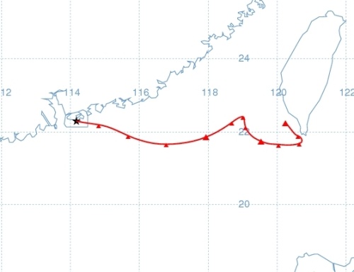 Figure 2. Trajectory of air mass reaching Hong Kong at 8 a.m. 14 March 2011