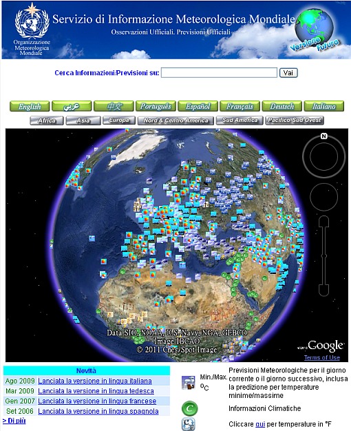 Italian-language Google Earth Version of World Weather Information Service Website