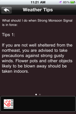 Sample screen of Weather Tips