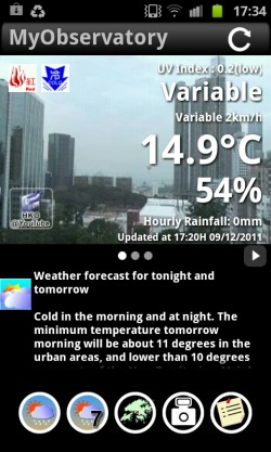 Sample screen of local weather forecast as default on 