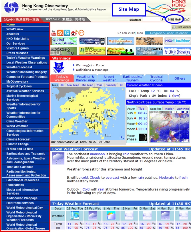 New navigation menu (the red box on the left of the webpage) and hyperlink to Site Map (upper right hand corner)