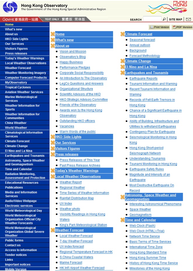 New site map of the Observatory's website