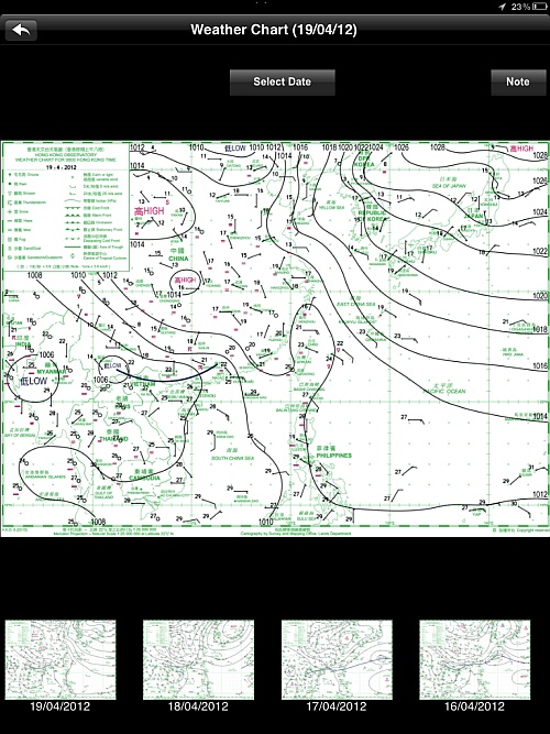 Sample screen of weather charts on iPad