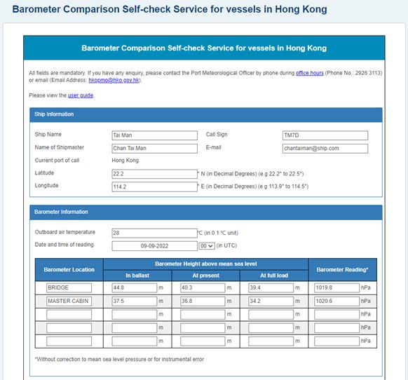 Online Barometer Comparison Self-Check Service