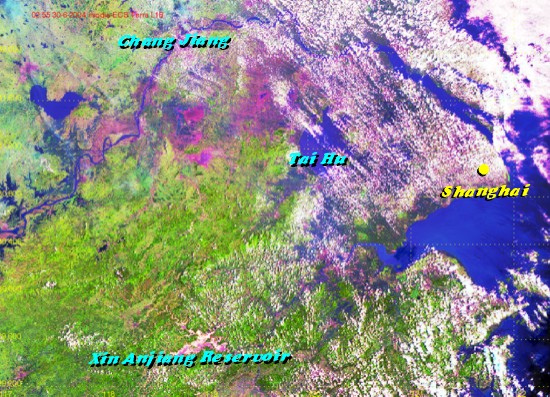 Flooding over Eastern China at the wake of Tropical Storm Mindulle (Image time - 10:55 a.m., 30 June 2004)