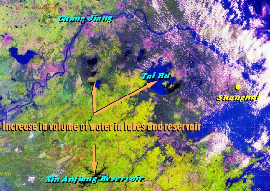 Flooding over Eastern China at the wake of Tropical Storm Mindulle (Image time - 10:31 a.m., 4 July 2004)