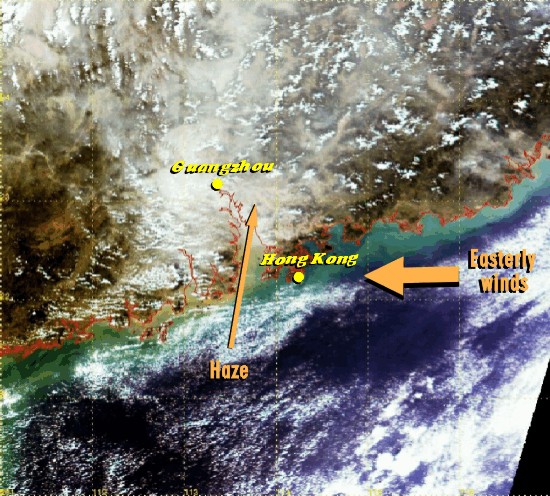 Haze over Pearl River Delta in Autumn (Image time - 11:32 a.m., 30 October 2004)