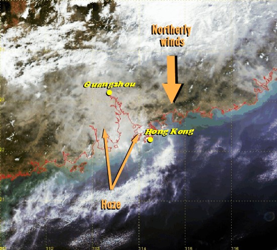 Haze over Pearl River Delta in Autumn (Image time - 11:20 a.m., 1 November 2004)