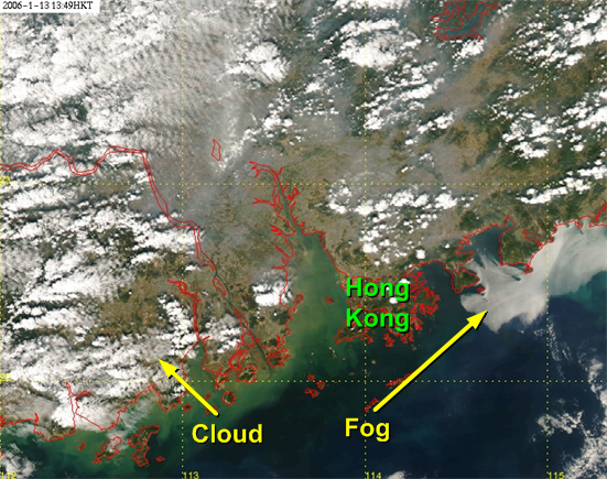 Fog over southeastern coast of China (Fig. 2 Image time - 01:49 p.m., 13 January 2006)